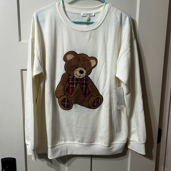 Workshop Republic Clothing Sweaters - Workshop Republic Clothing  off white Cream Teddy Bear Sweatshirt